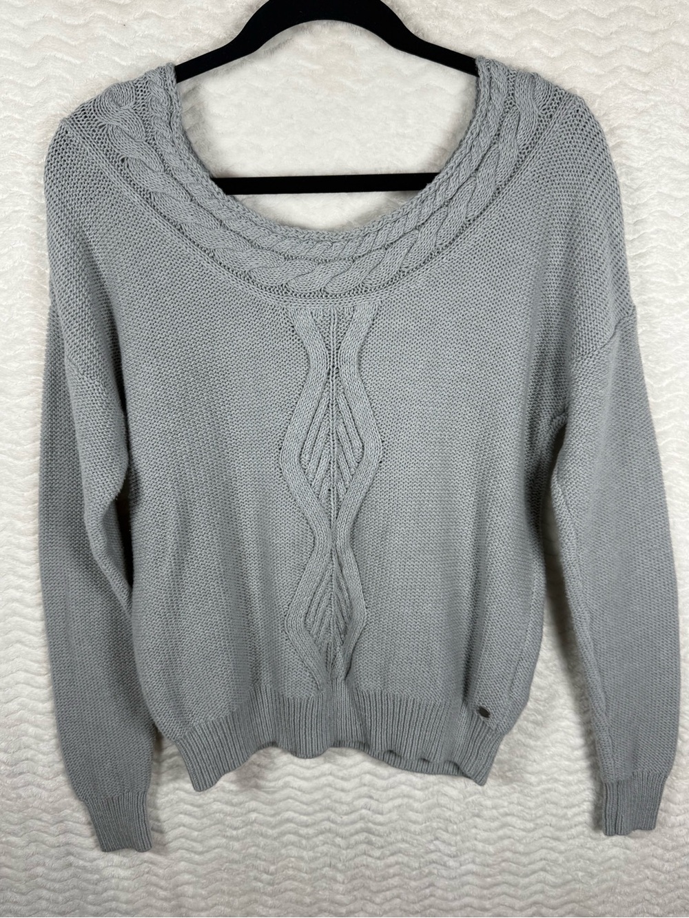 Roxy Light Gray Cable Scoop Neck Sweater